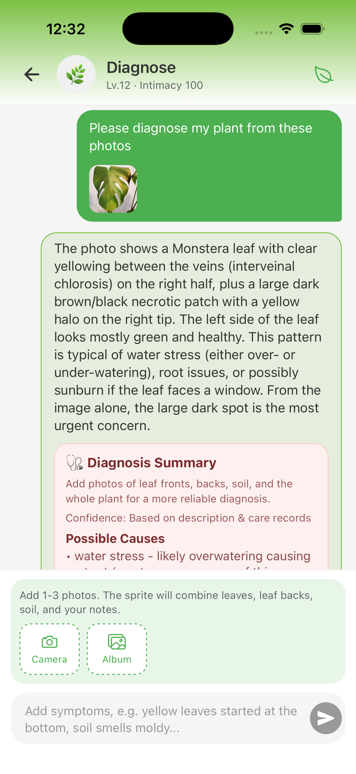 AI care companion plant diagnosis conversation