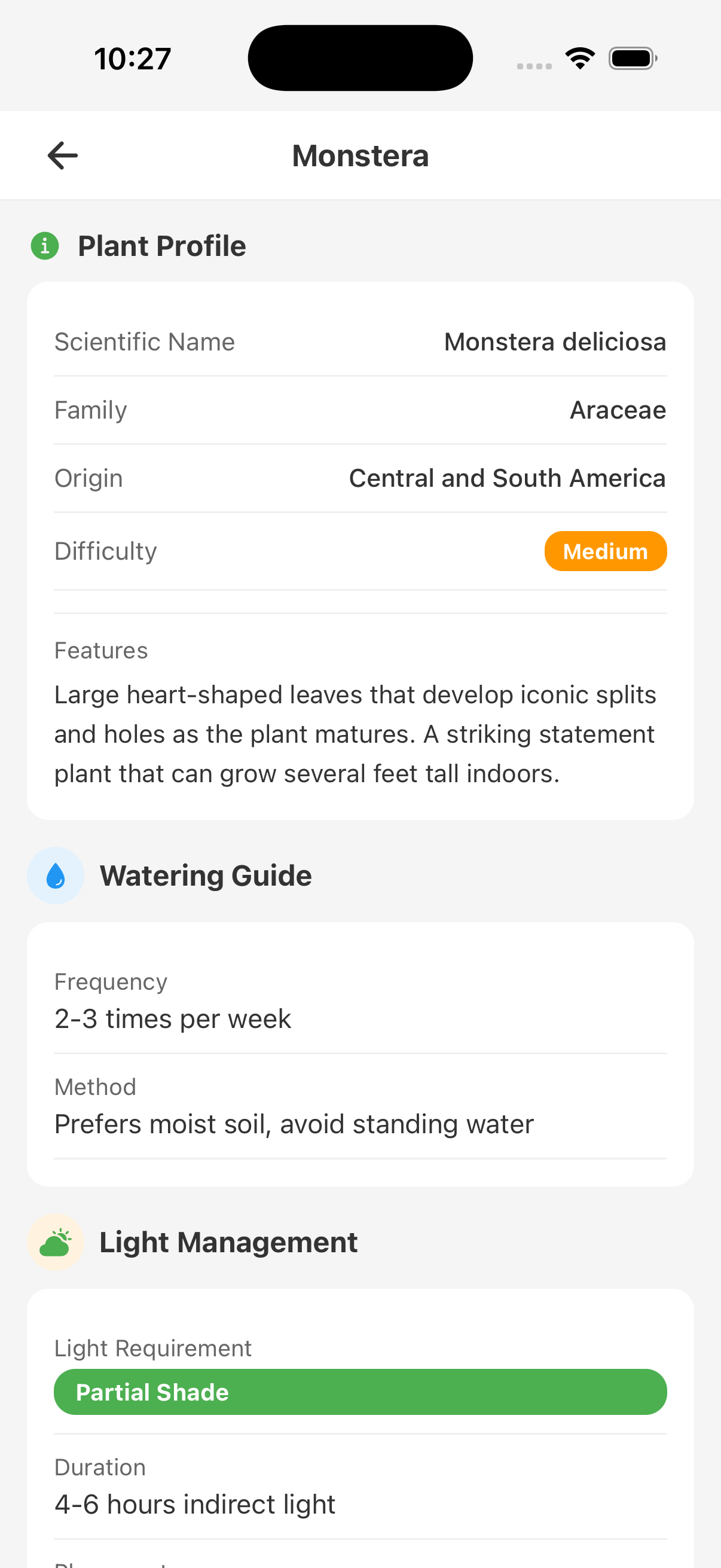 A personalized plant profile and care guidance
