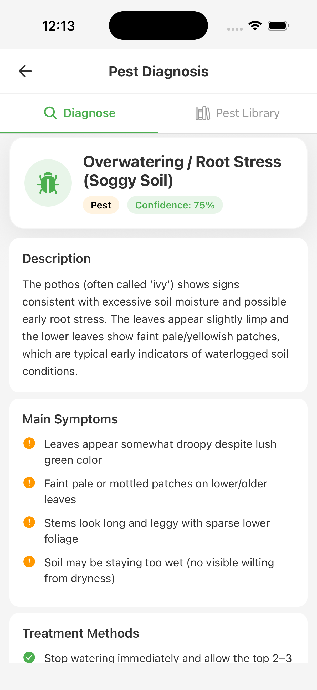 Detailed pest diagnosis symptoms