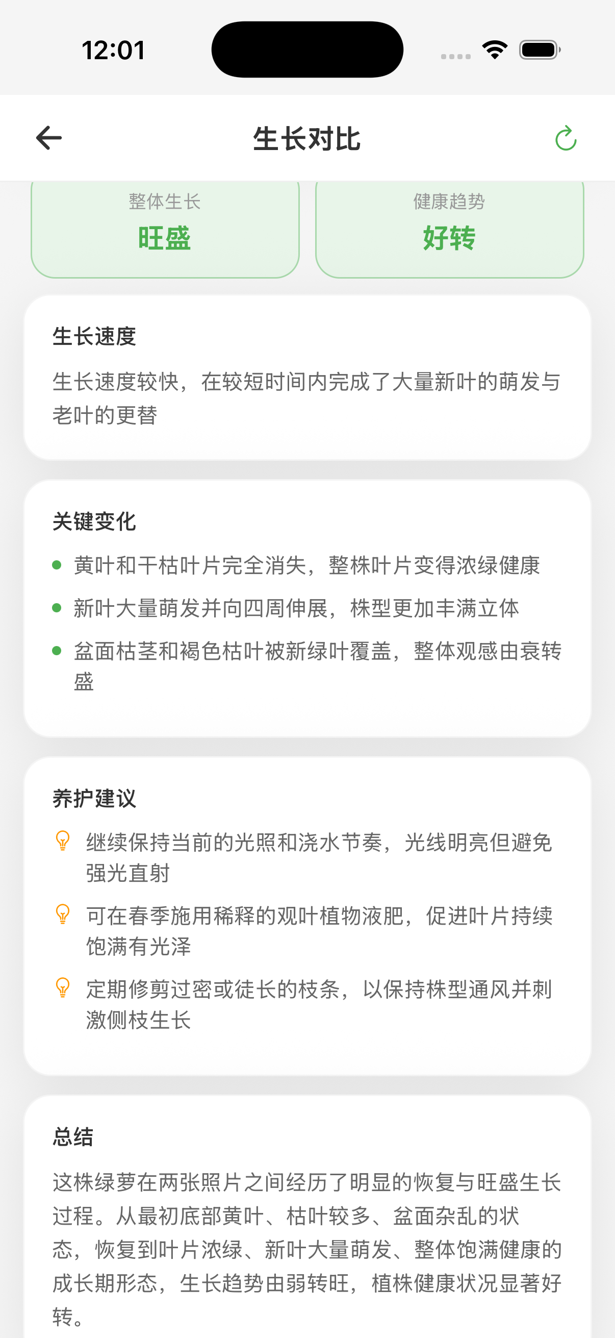 植物成长对比详细结果