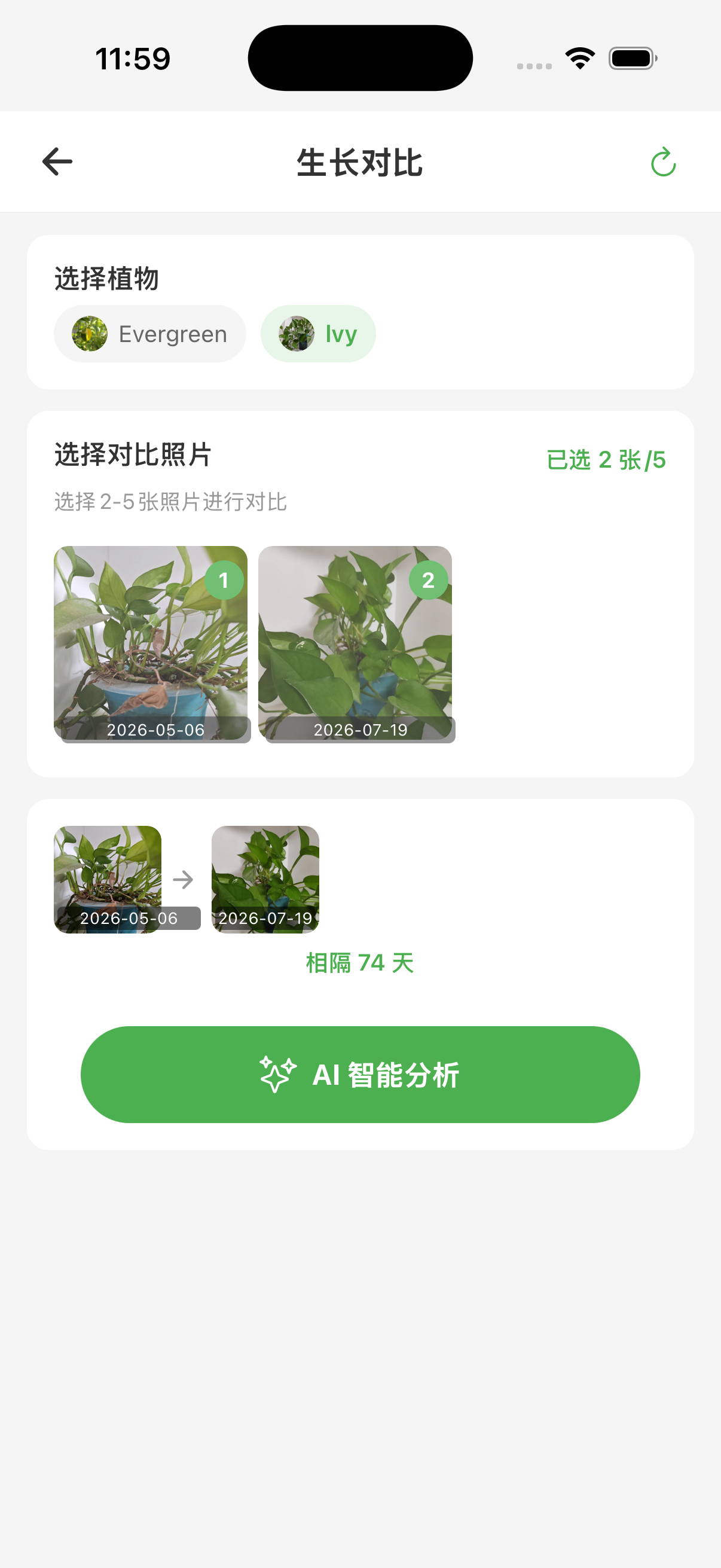 植物成长对比工具