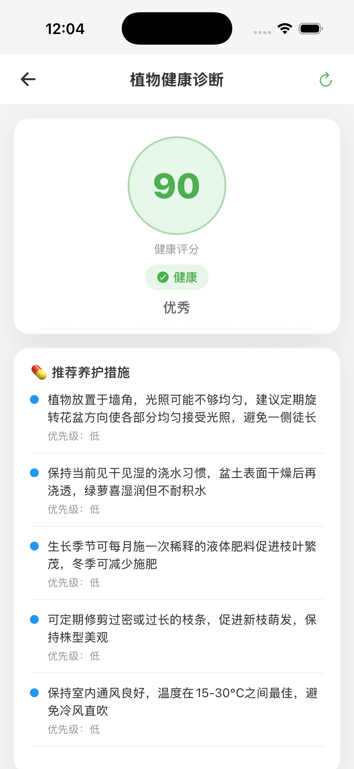 植物健康诊断结果