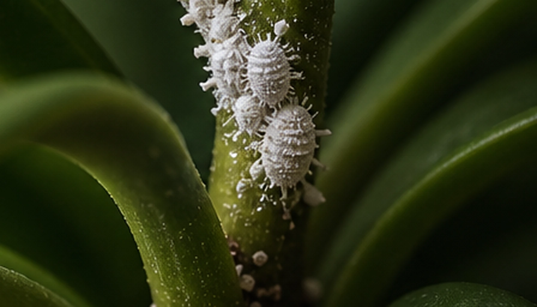Mealybugs in plant leaf axils and stems