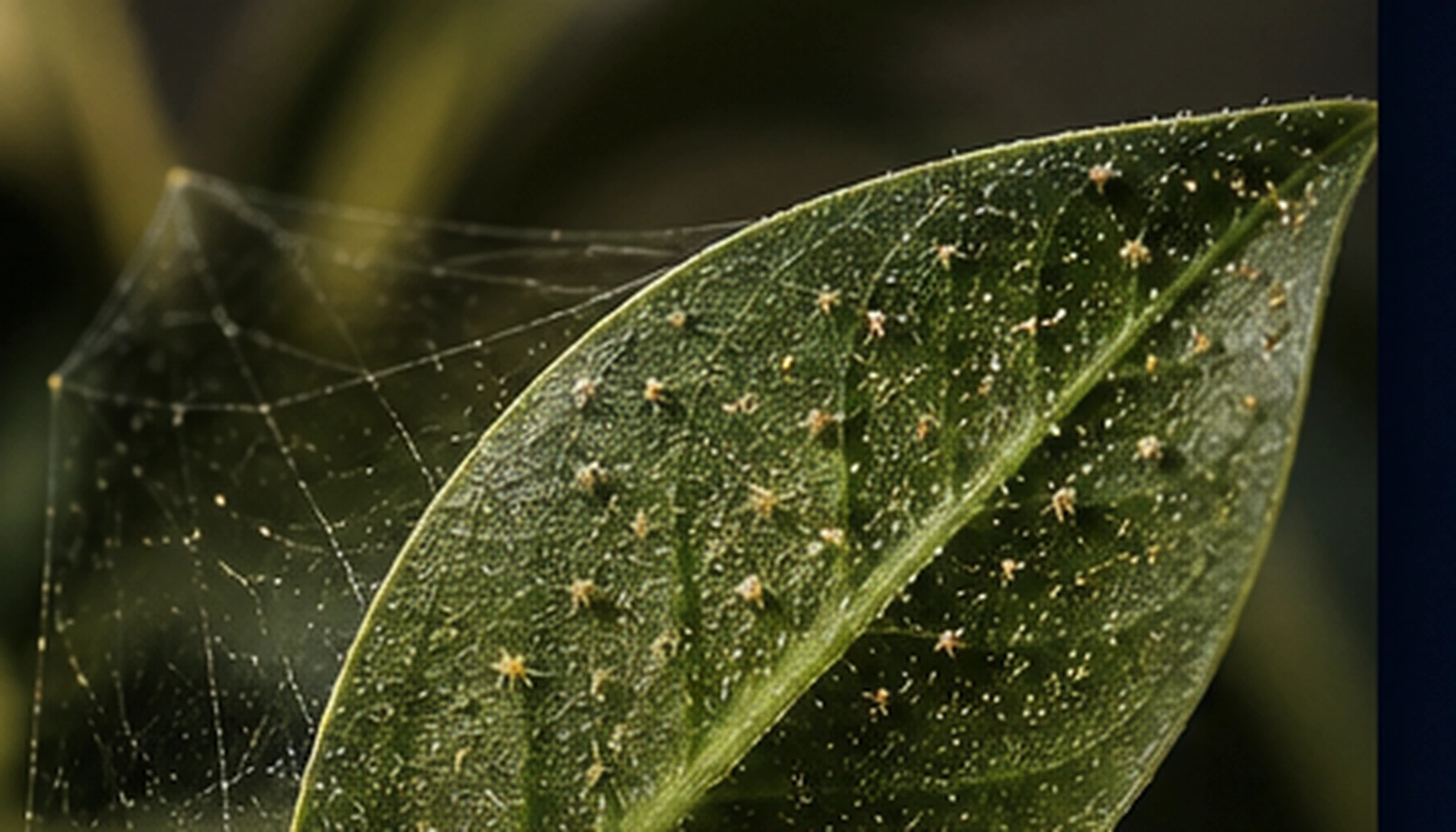 Spider mite signs on an indoor plant leaf
